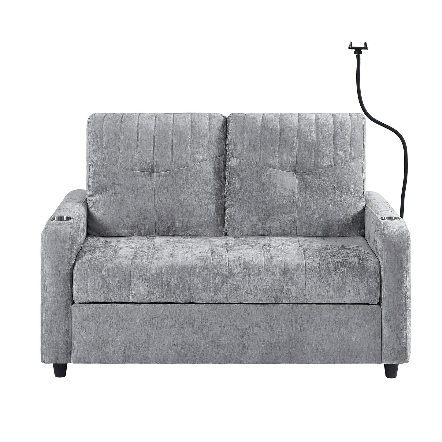 53.9 Chenille Convertible Loveseat with Pull-Out Bed, 3 USB Ports, and Smart Storage