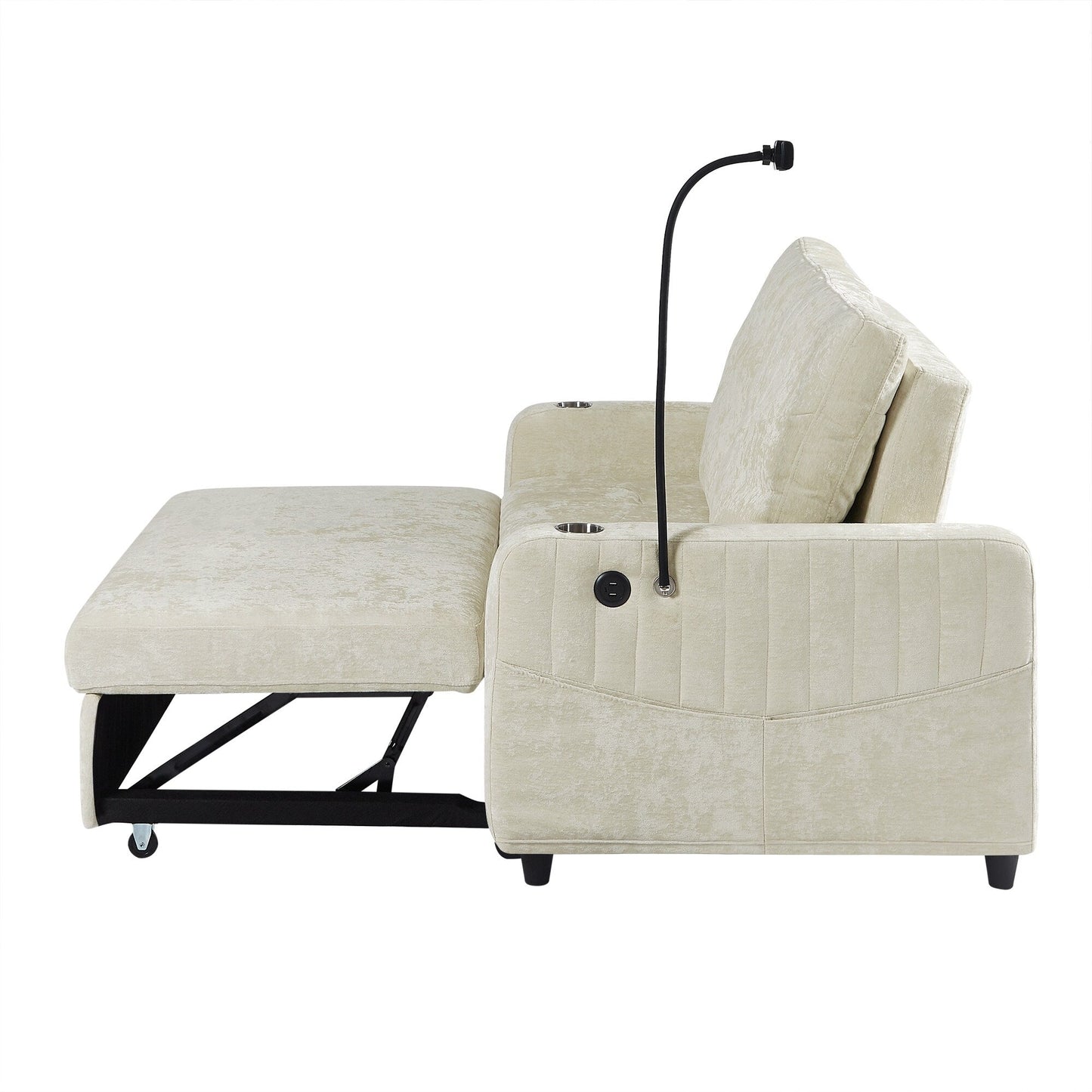 53.9 Chenille Convertible Loveseat with Pull-Out Bed, 3 USB Ports, and Smart Storage