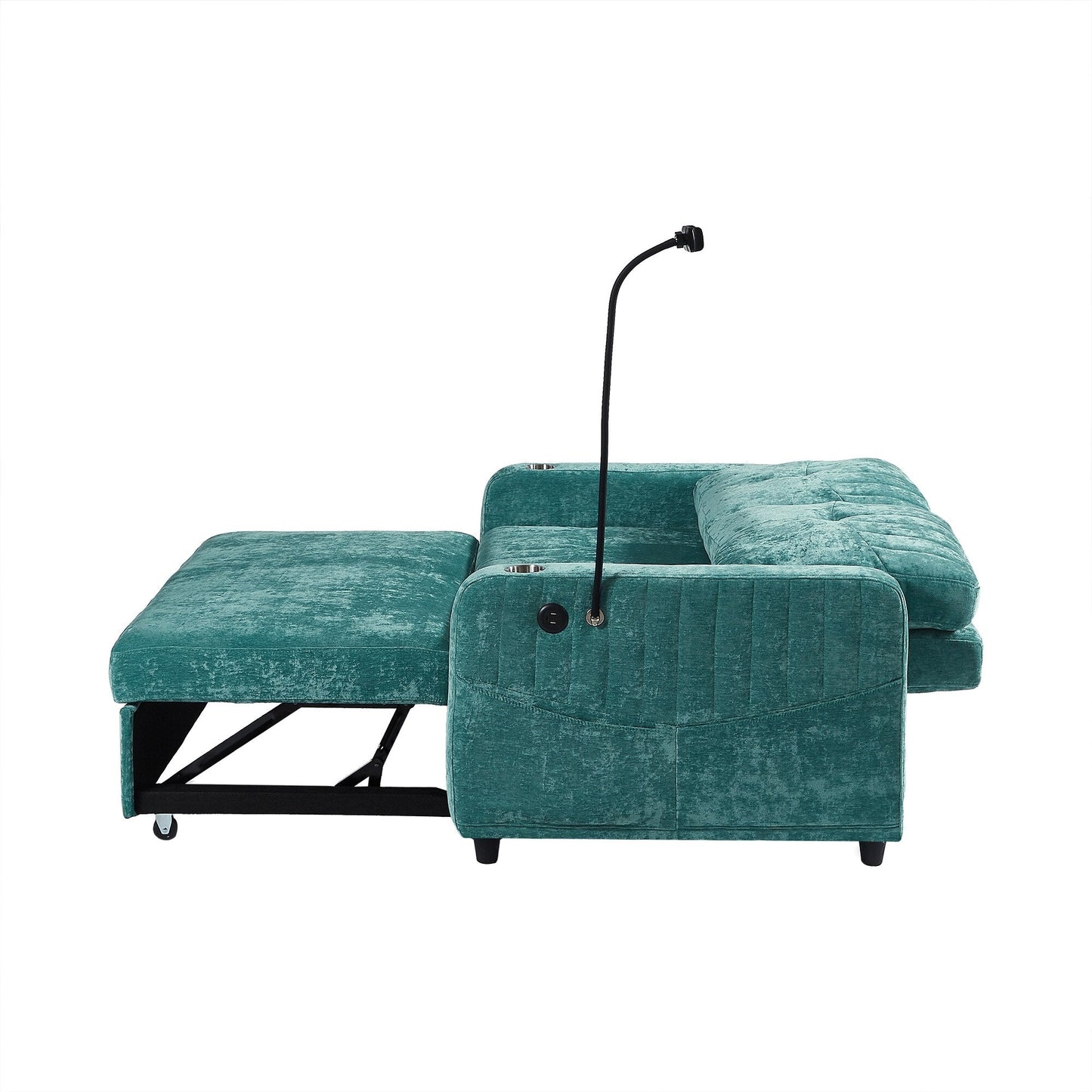 53.9 Chenille Convertible Loveseat with Pull-Out Bed, 3 USB Ports, and Smart Storage
