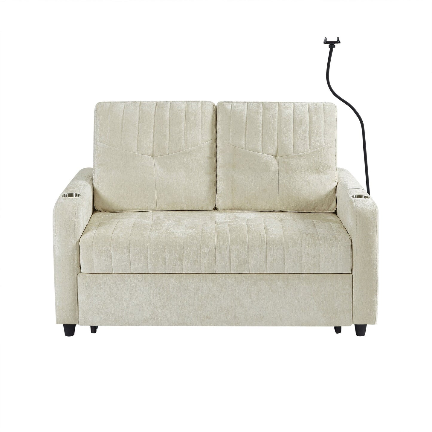 53.9 Chenille Convertible Loveseat with Pull-Out Bed, 3 USB Ports, and Smart Storage