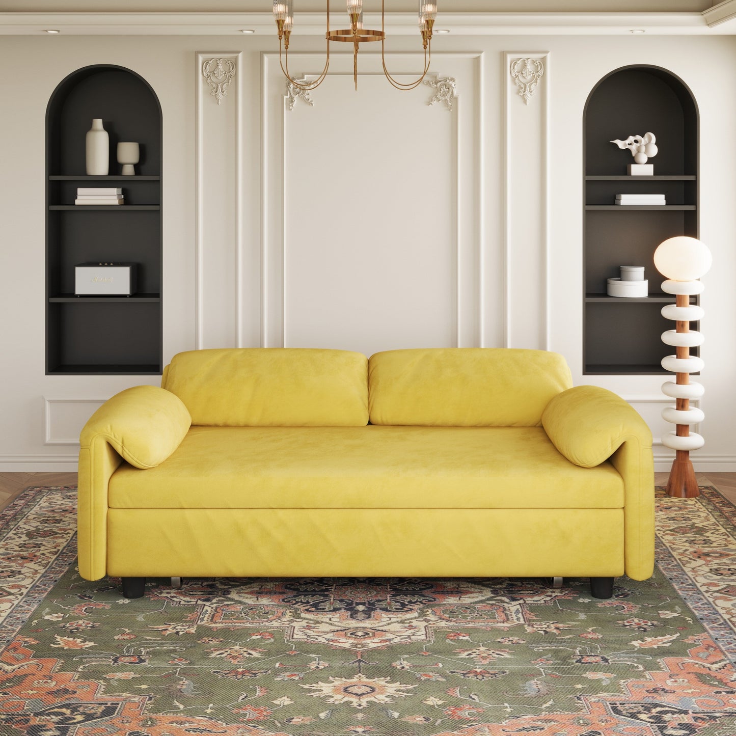 54-Inch Velvet Sofa Bed - Multi-Purpose Design with Retractable Queen Bed and Armrest Storage