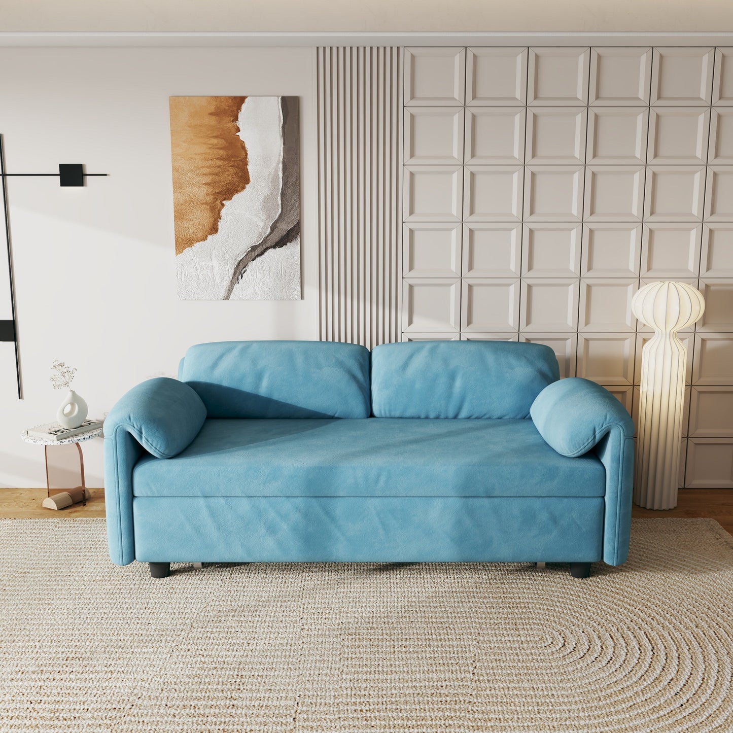 54-Inch Velvet Sofa Bed - Multi-Purpose Design with Retractable Queen Bed and Armrest Storage