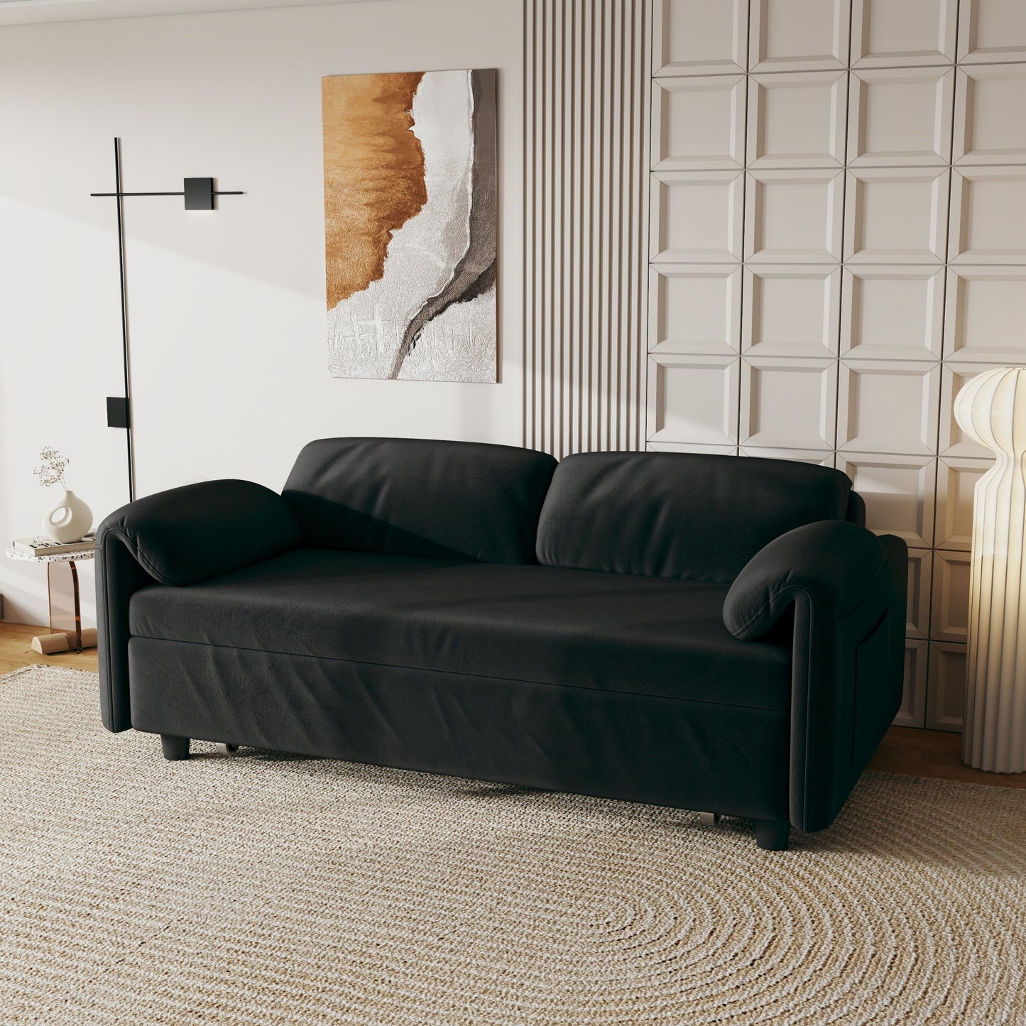 54-Inch Velvet Sofa Bed - Multi-Purpose Design with Retractable Queen Bed and Armrest Storage