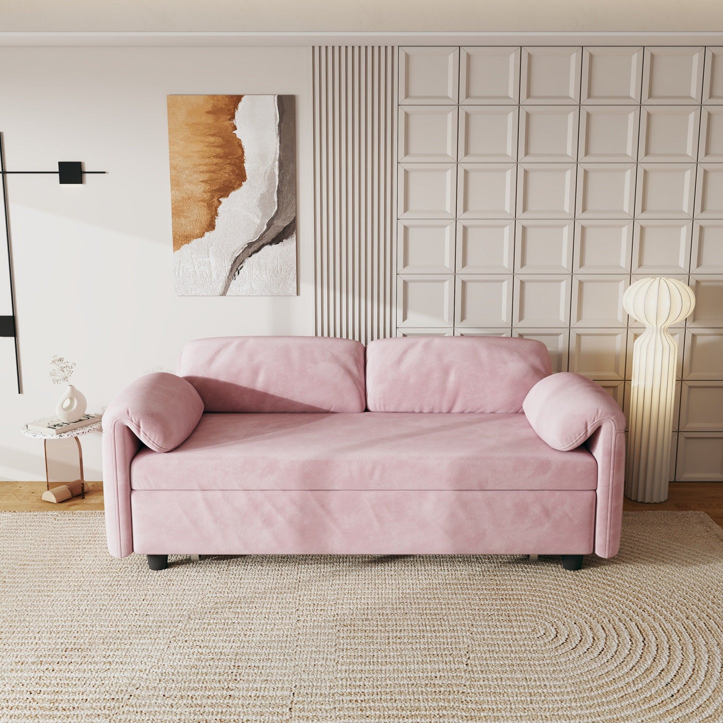 54-Inch Velvet Sofa Bed - Multi-Purpose Design with Retractable Queen Bed and Armrest Storage
