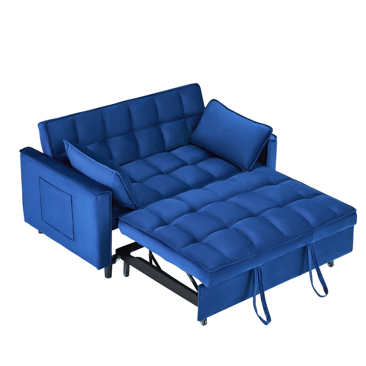 55-inch Blue Velvet Sofa with Pockets 3-in-1 Convertible