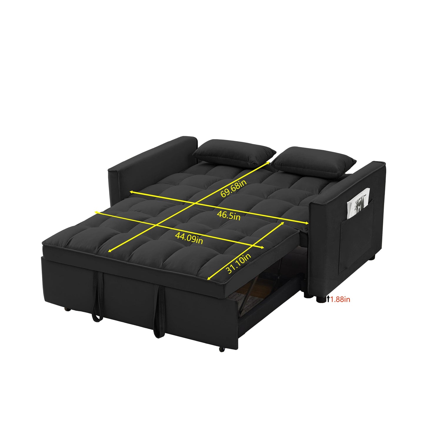 55.2 Velvet 2-in-1 Convertible Sofa Bed with Adjustable Backrest