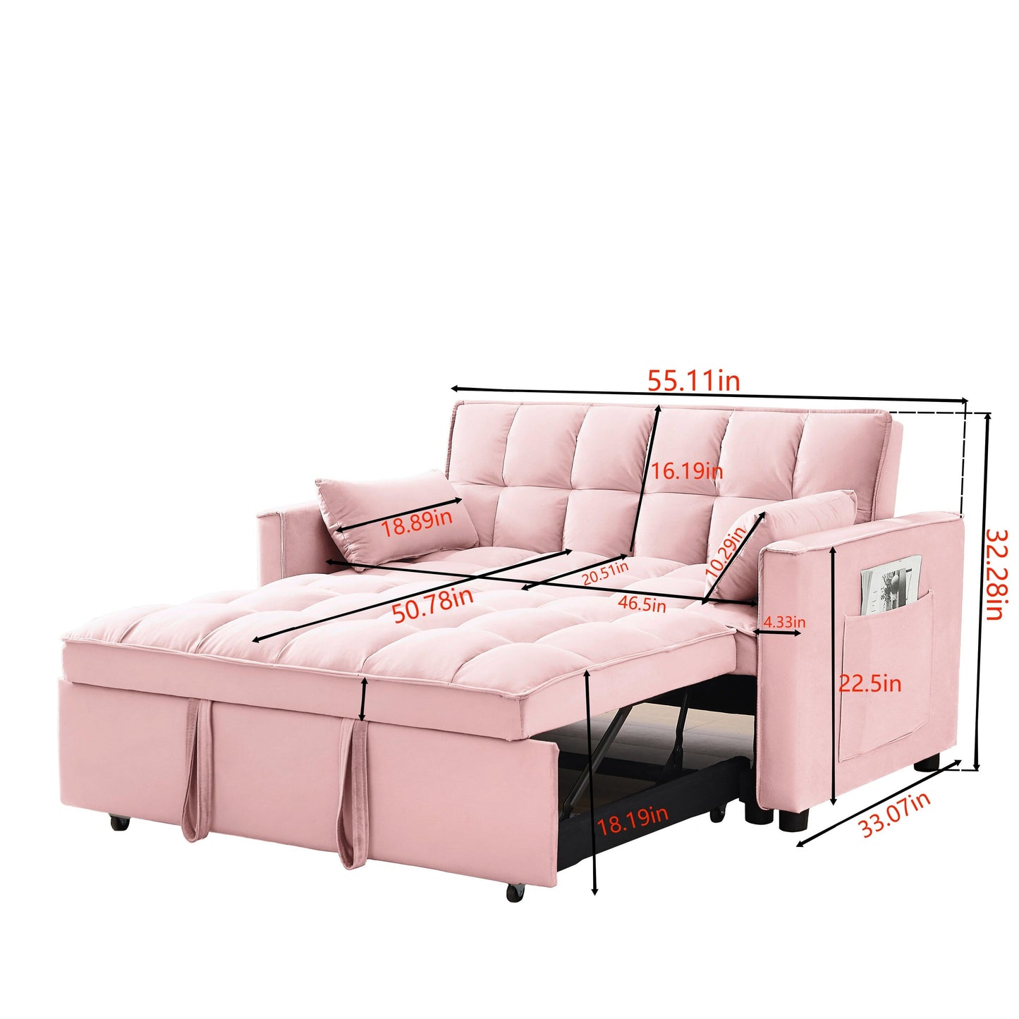 55.2 Velvet 2-in-1 Convertible Sofa Bed with Adjustable Backrest
