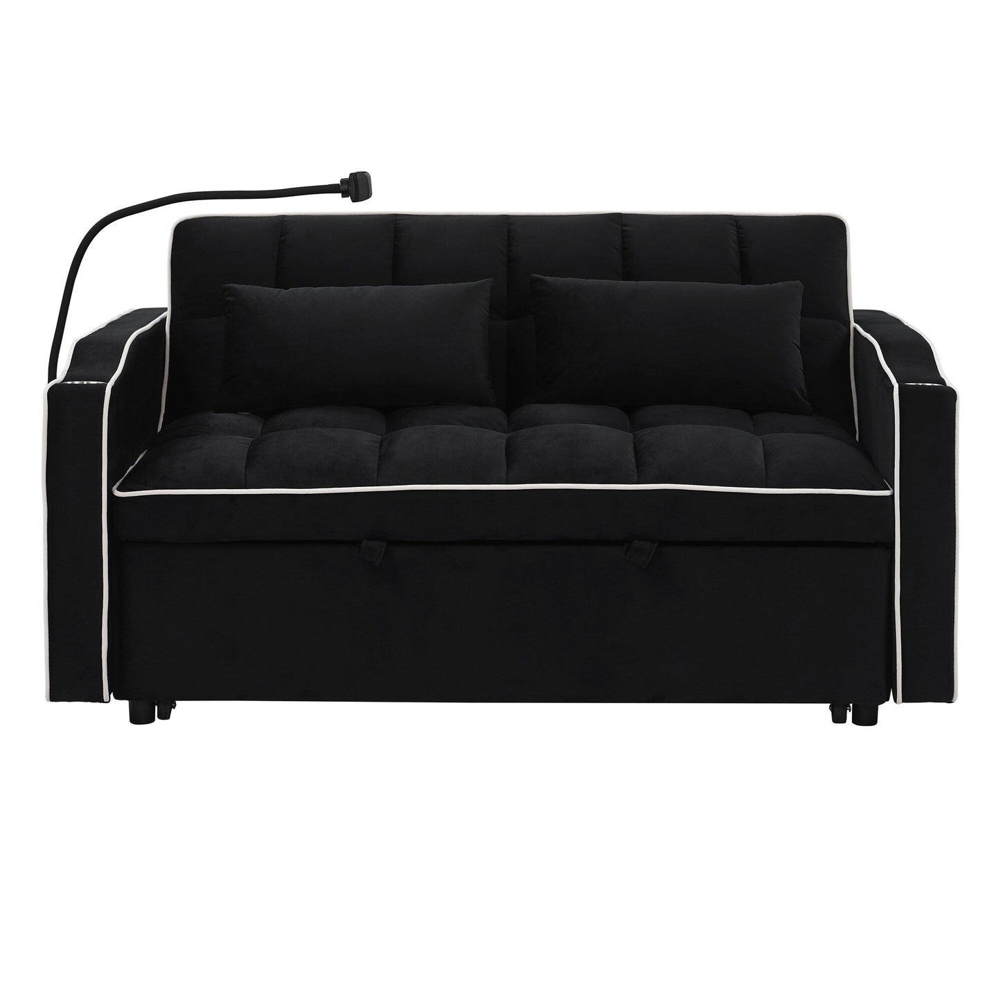 55.5Solid Wood 2-Seat Sofa with USB Charging Ports and Phone Stand,Includes 2 Soft Pillows
