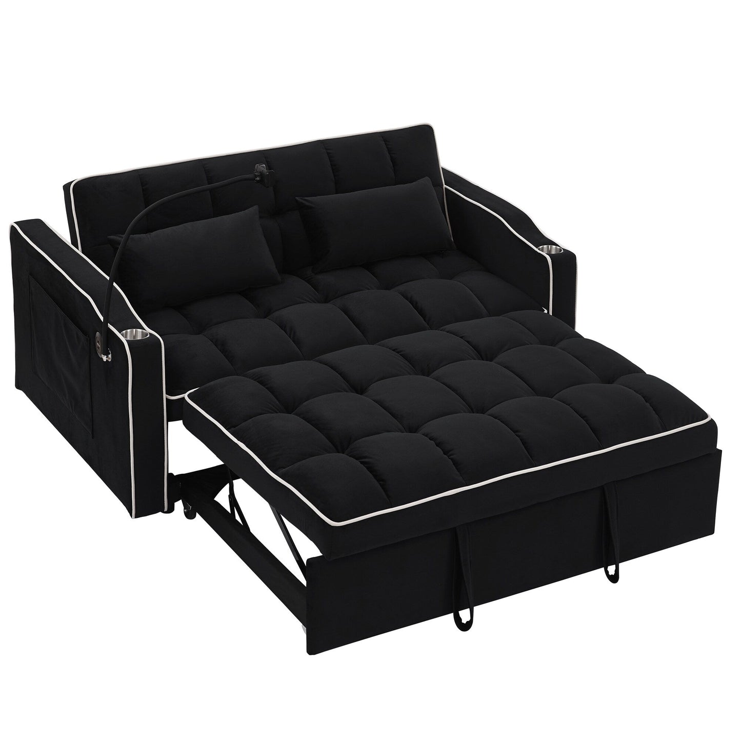55.5Solid Wood 2-Seat Sofa with USB Charging Ports and Phone Stand,Includes 2 Soft Pillows