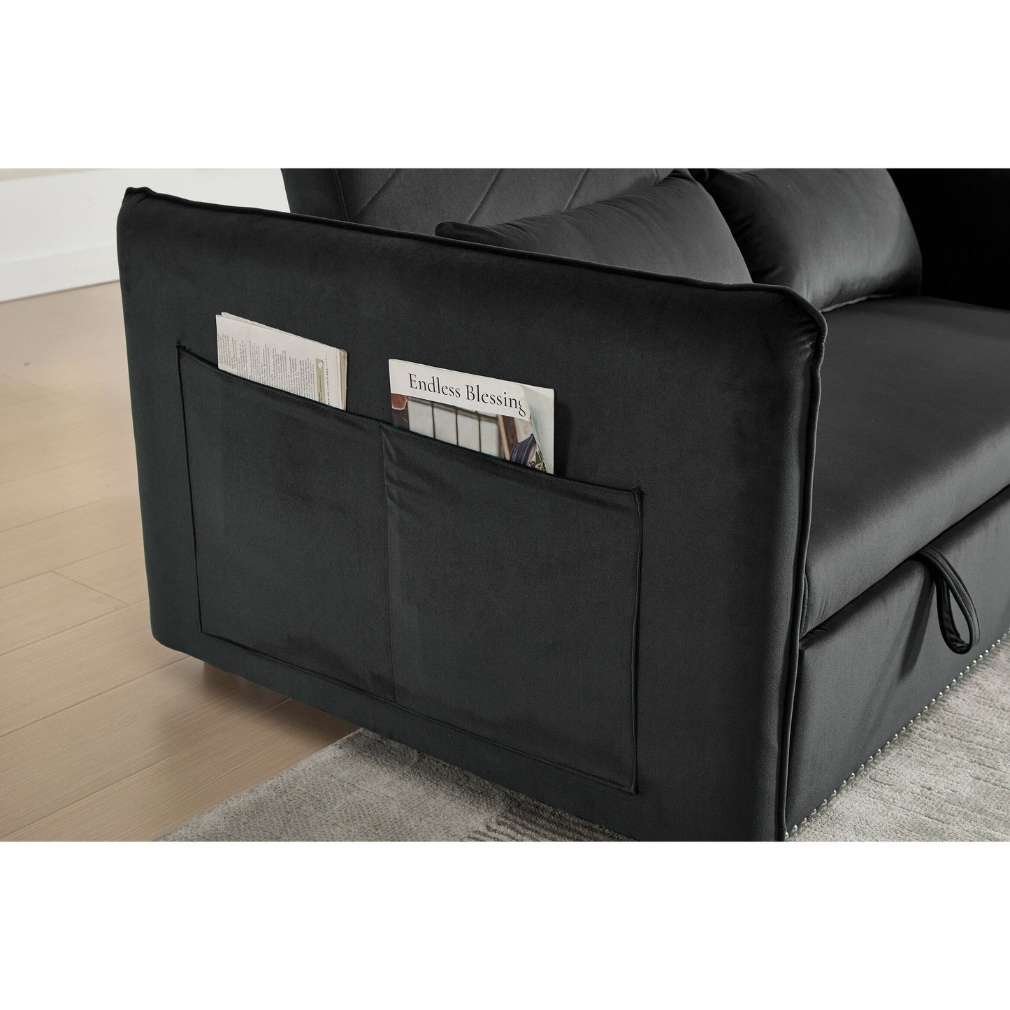 55 3-in-1 Velvet Sleeper Futon Loveseat with 2 Pillows Recline Pockets