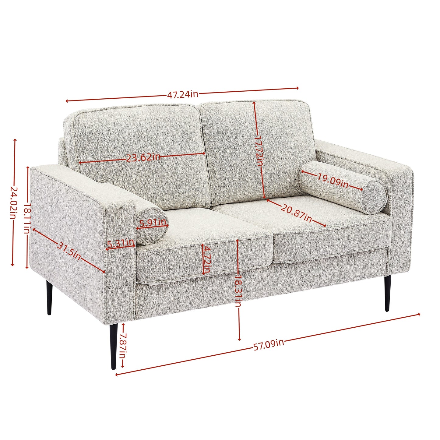 56.69 High-Tech Fabric Upholstered Sofa with 2 Pillows for Living Room