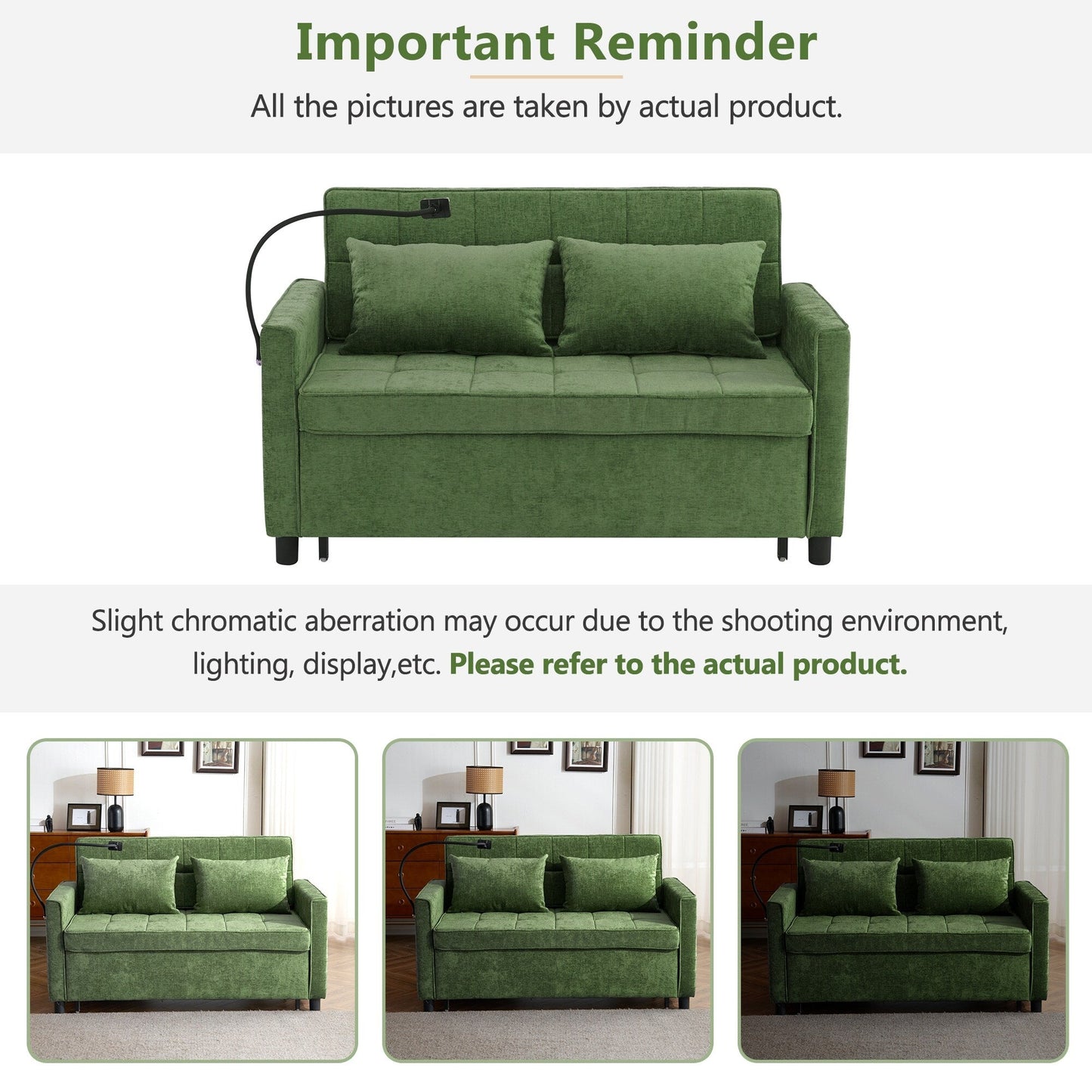 56.9 W Chenille Sleeper Sofa with USB Ports Pull-out Sofa Bed