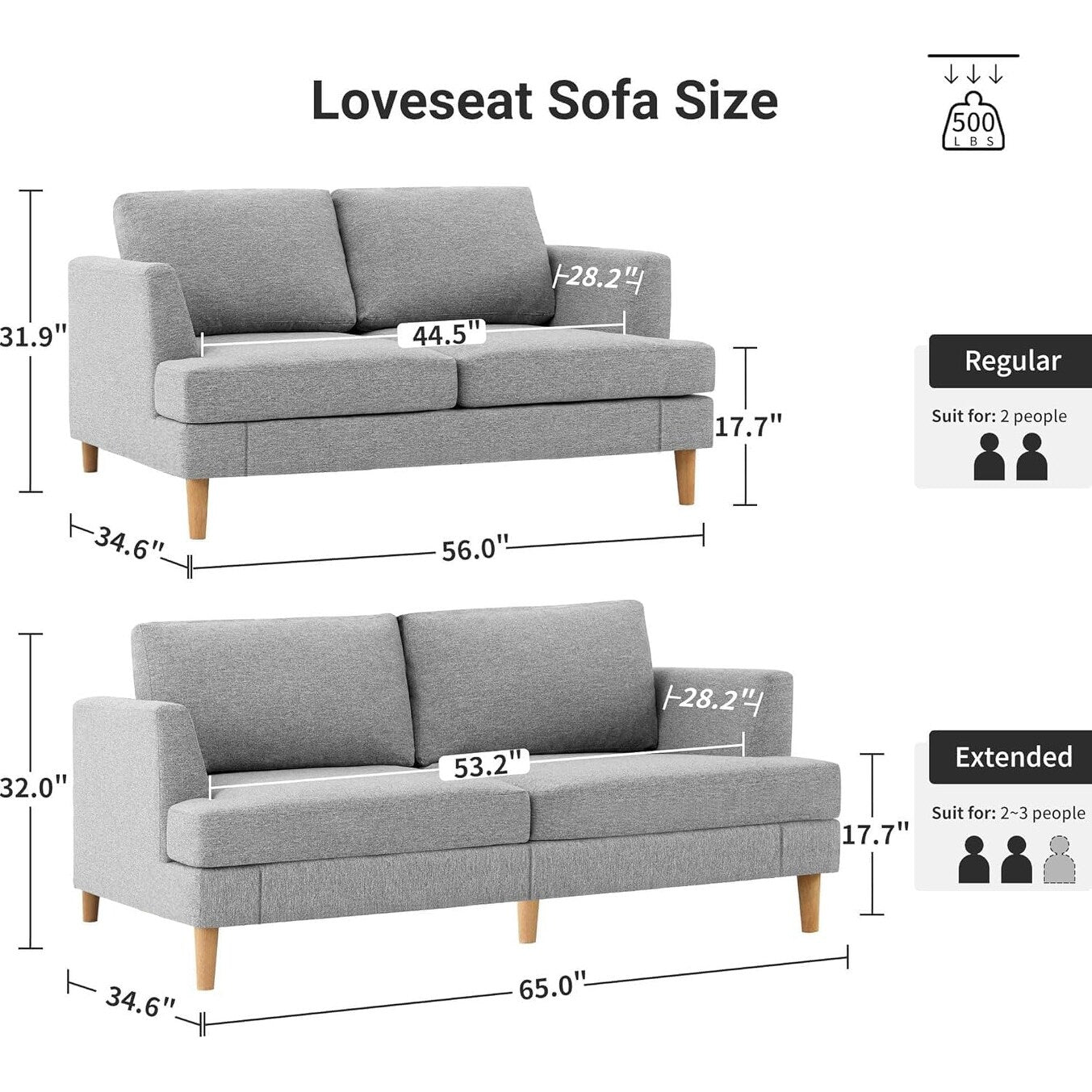 56 Mid Century Loveseat Sofa - Upholstered 2-Seater Small Couch for Living Room, Bedroom & Apartment, Space Saving Design