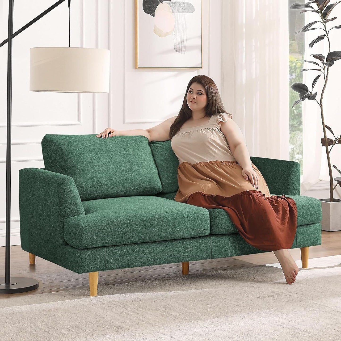 56 Mid Century Loveseat Sofa - Upholstered 2-Seater Small Couch for Living Room, Bedroom & Apartment, Space Saving Design