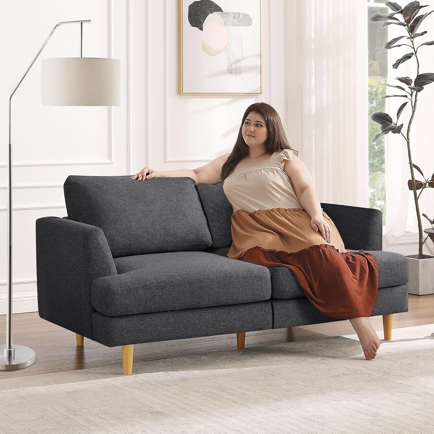 56 Mid Century Loveseat Sofa - Upholstered 2-Seater Small Couch for Living Room, Bedroom & Apartment, Space Saving Design