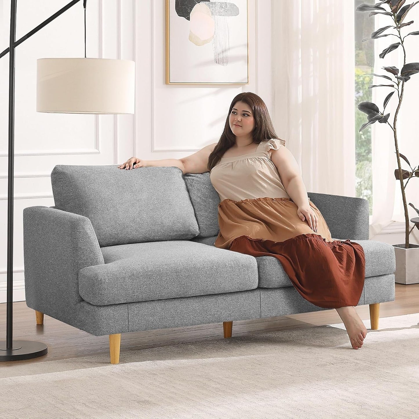 56 Mid Century Loveseat Sofa - Upholstered 2-Seater Small Couch for Living Room, Bedroom & Apartment, Space Saving Design
