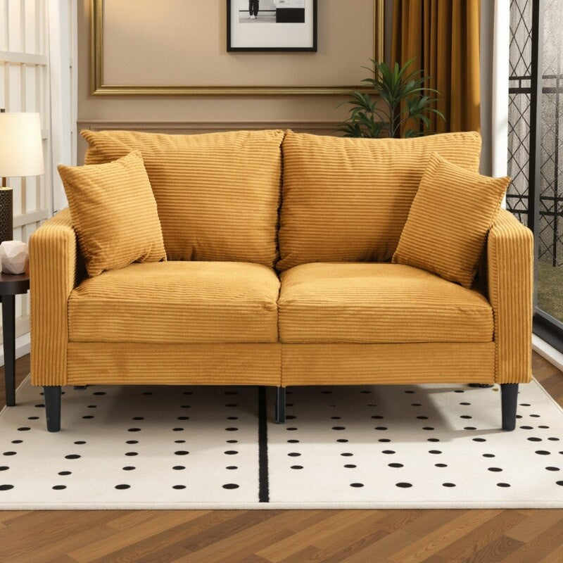 57.9 Corduroy Loveseat Sofa with Wooden Frame, High-Resilience Sponge, and Space-Saving Design