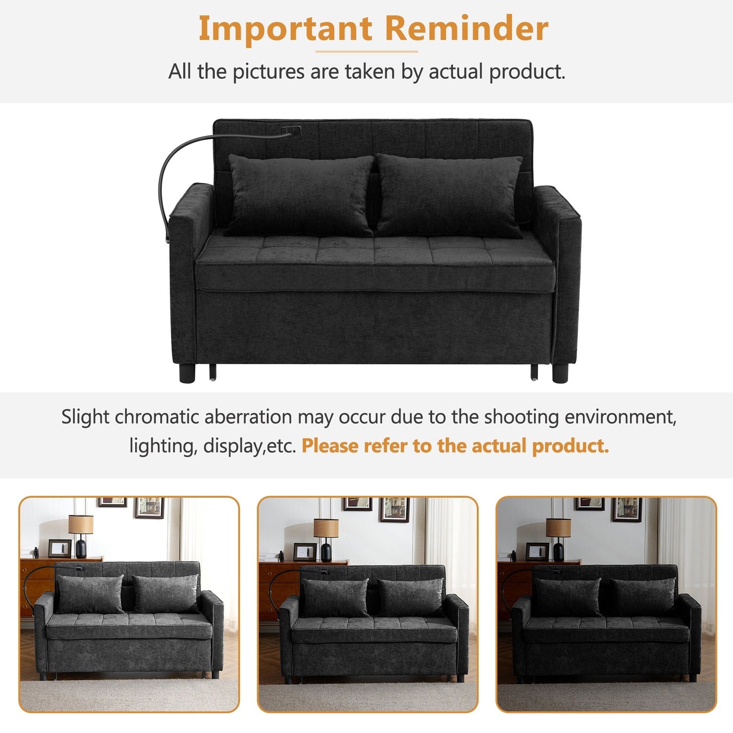 57 Convertible Sleeper Loveseat - Space-Saving Sofa Bed with USB Charging Hub, Reversible Backrest & Smart Storage Solutions