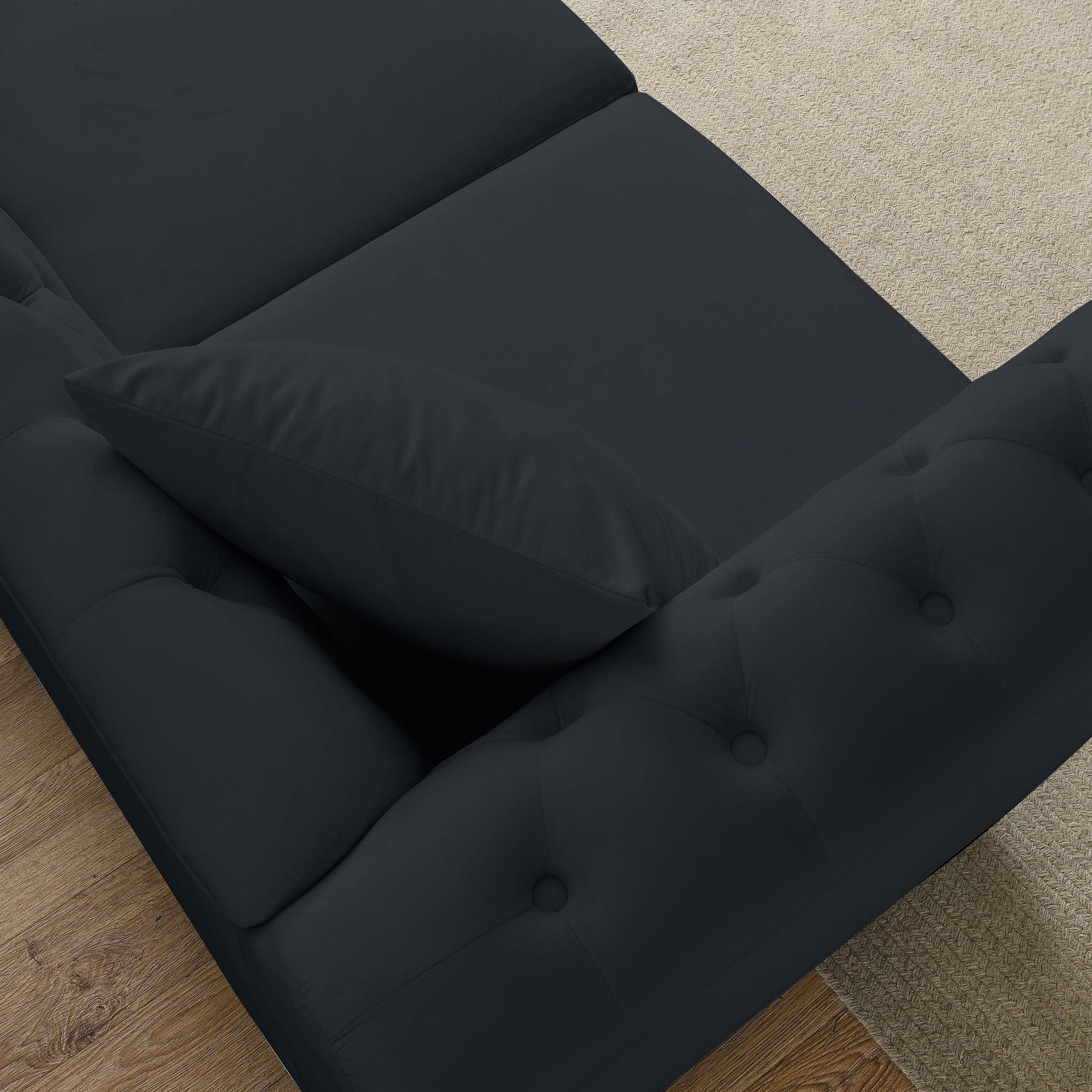 58.8 Velvet Chesterfield 2-Seater Sofa with Rolled Arms, Nailhead Trim, and 2 Pillows