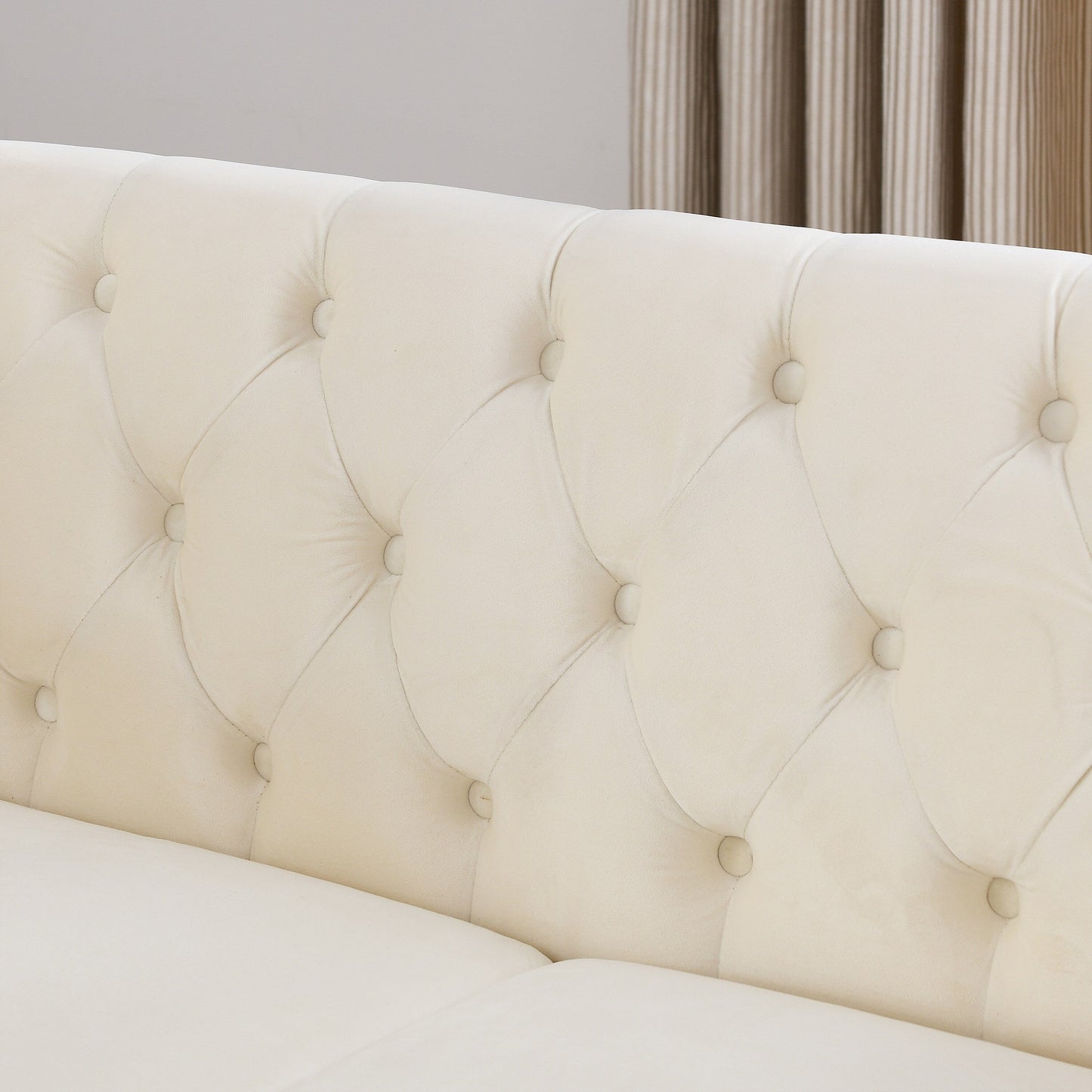 58.8 Velvet Chesterfield 2-Seater Sofa with Rolled Arms, Nailhead Trim, and 2 Pillows