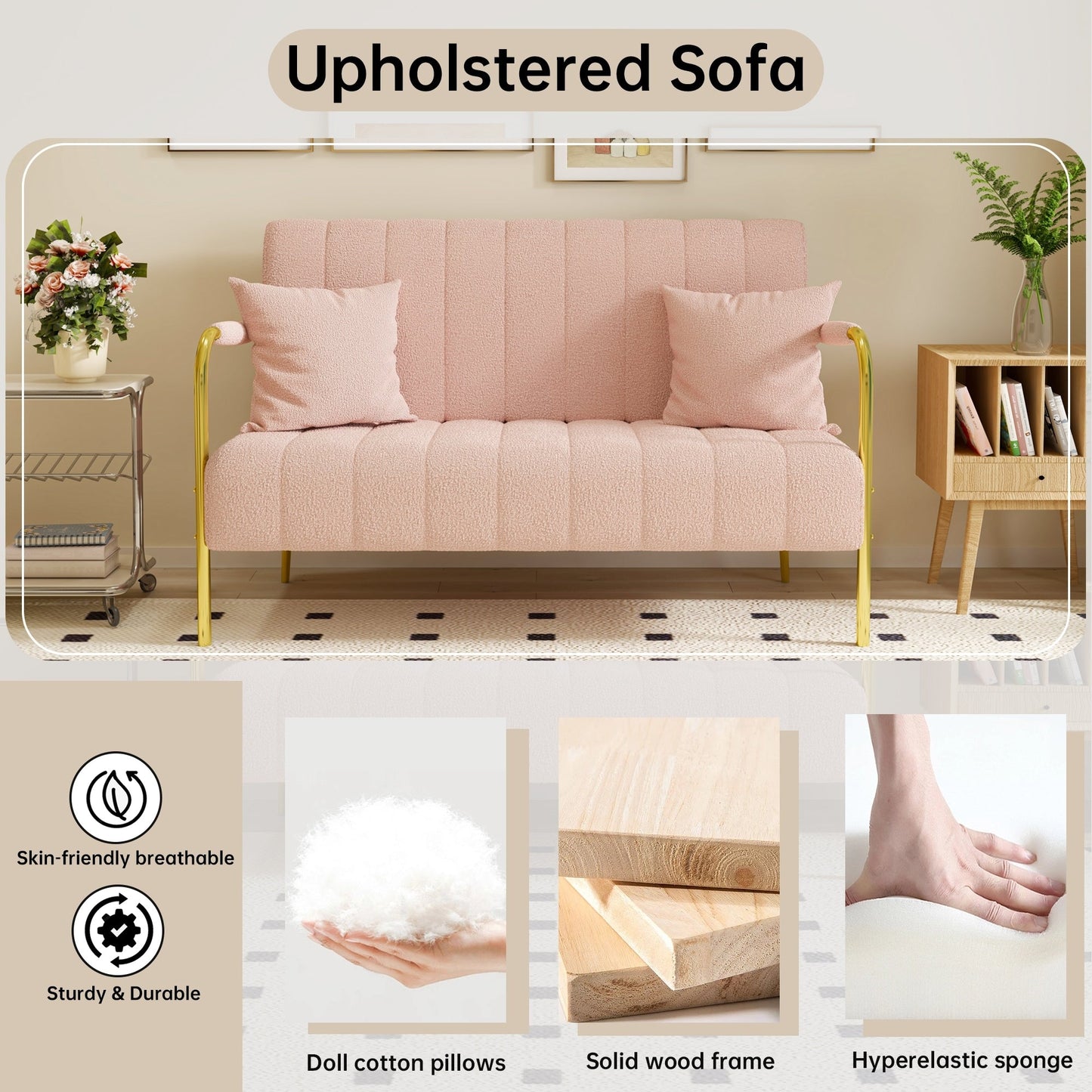 Soft Pink Teddy Fleece Sofa - 29.92 x 58.66 x 31.89
