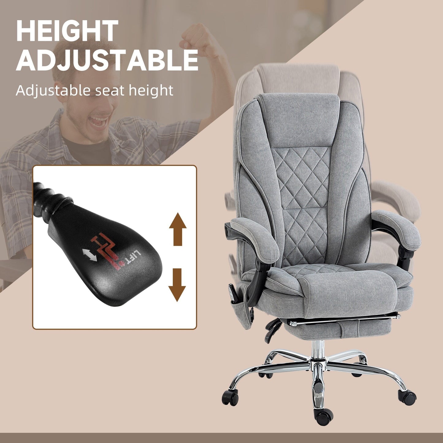 6 Point Vibration Massage Office Recliner Chair Ergonomic Swivel Computer Chair with Lumbar Heat, Footrest and Adjustable Height