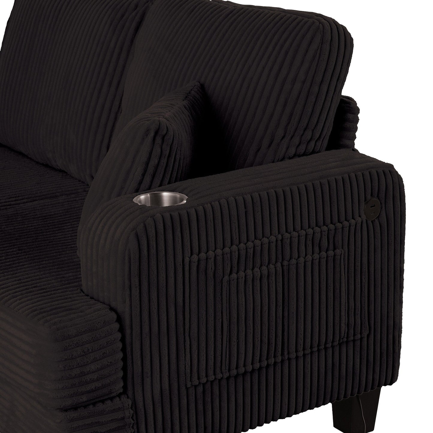 61 Contemporary Corduroy Loveseat Sofa with 2 Pillows and Cup Holder