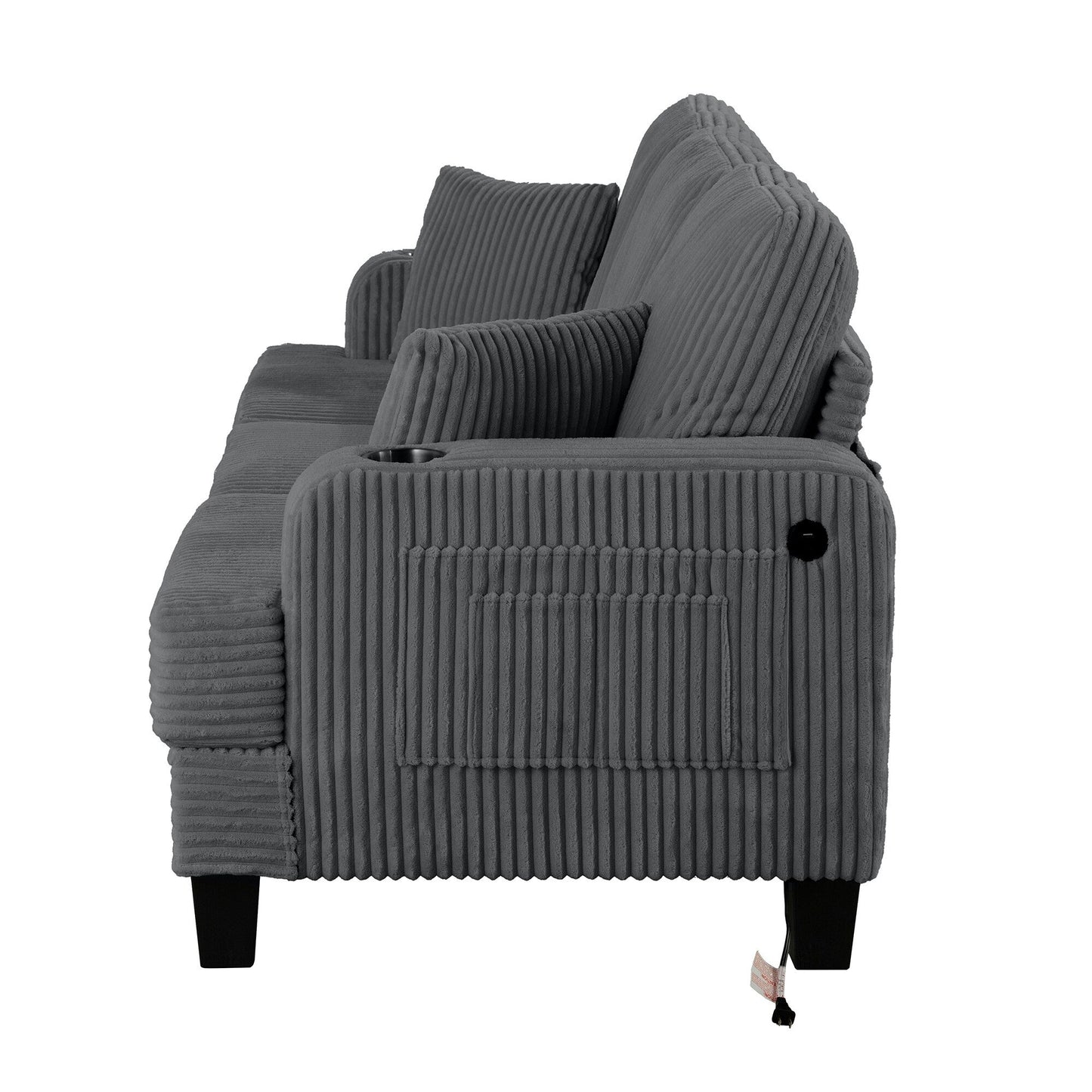 61 Contemporary Corduroy Loveseat Sofa with 2 Pillows and Cup Holder