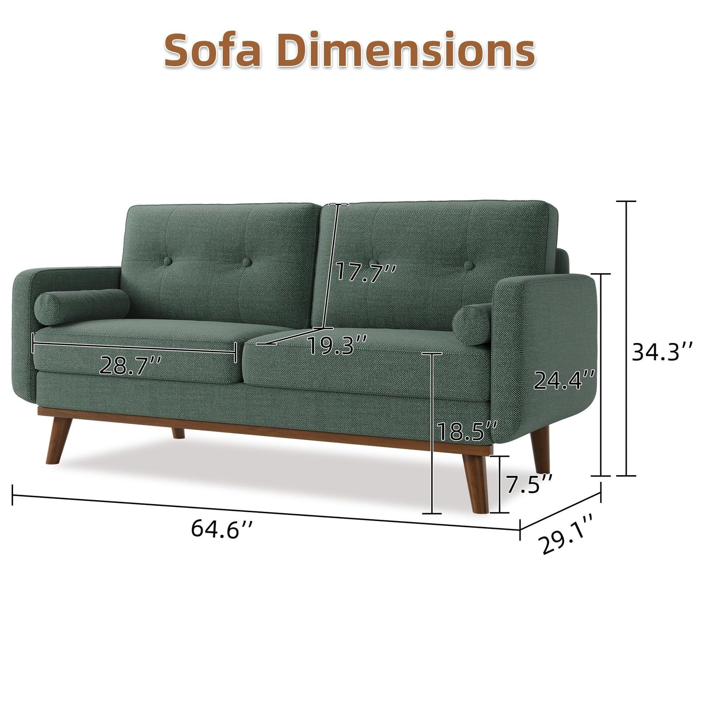 64 Loveseat Sofa, Mid Century Modern Couch Comfy Love Seat Couches for Living Room