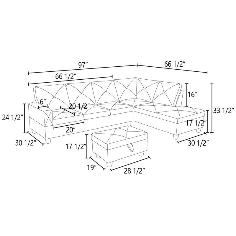 66.5 White Flannel 3-Piece Living Room Sofa Set