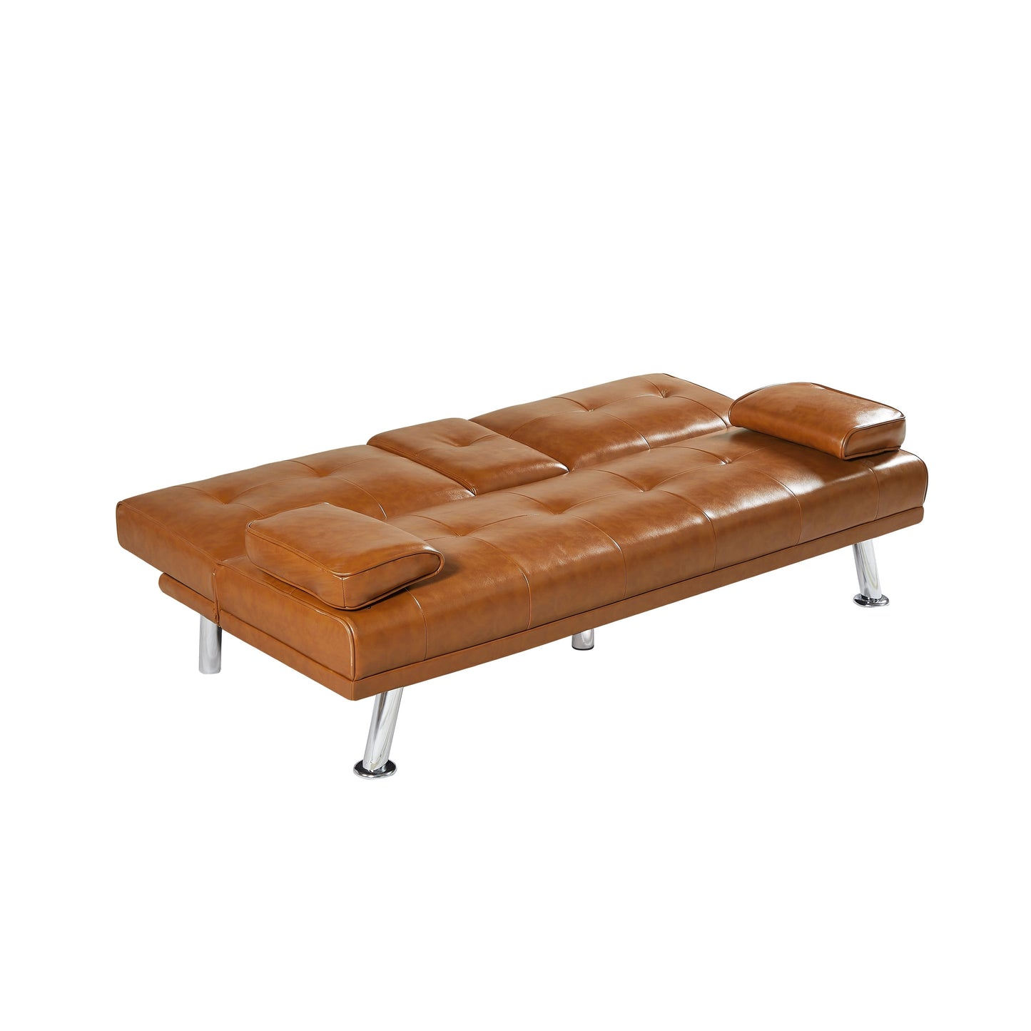 66 Folding Loveseat Sofa Bed with Silver Metal Legs and Cup Holder for Living Room