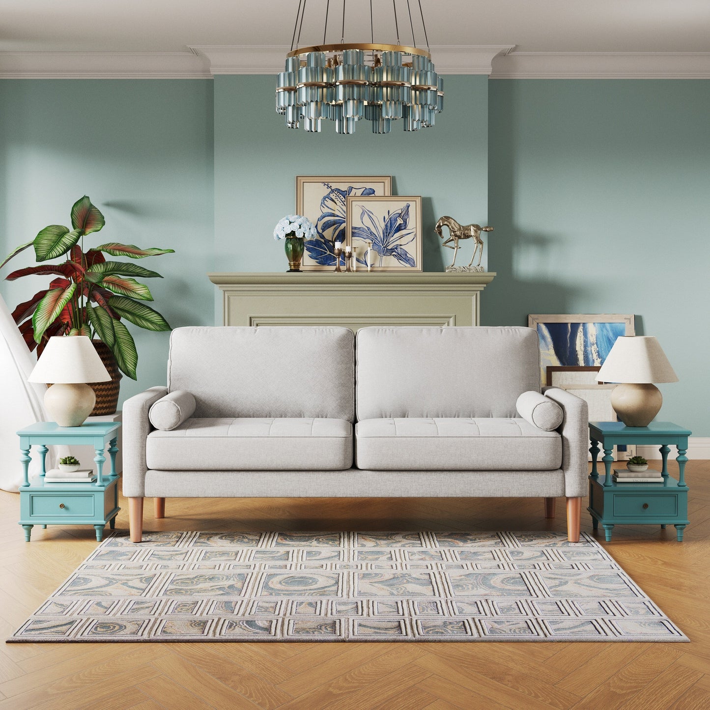 67.7''Upholstered 3 Seater Sofa Couch, with Solid Wood Frame, High-Density Foam Cushions, Tool-Free Assembly