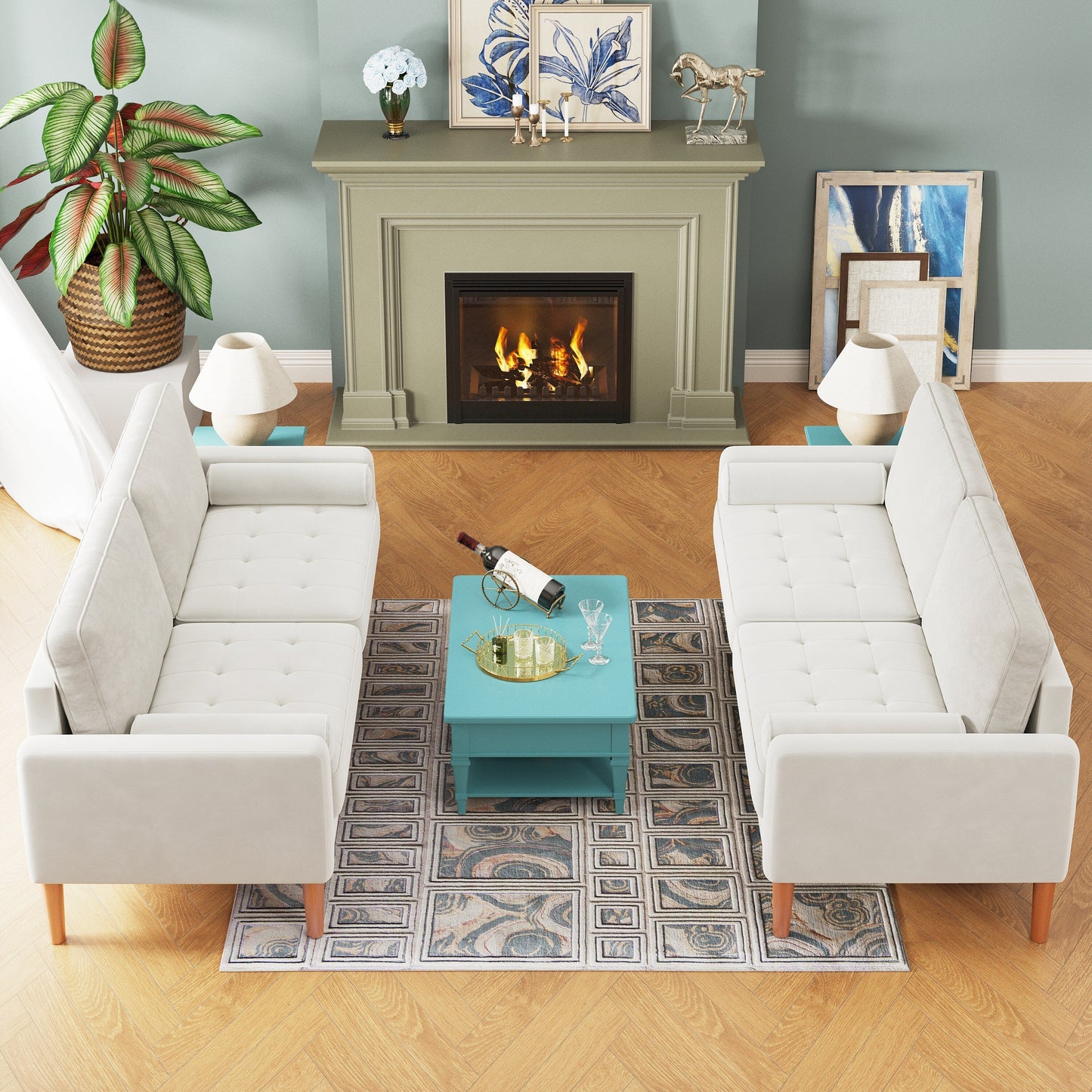 67.7''Upholstered 3 Seater Sofa Couch, with Solid Wood Frame, High-Density Foam Cushions, Tool-Free Assembly