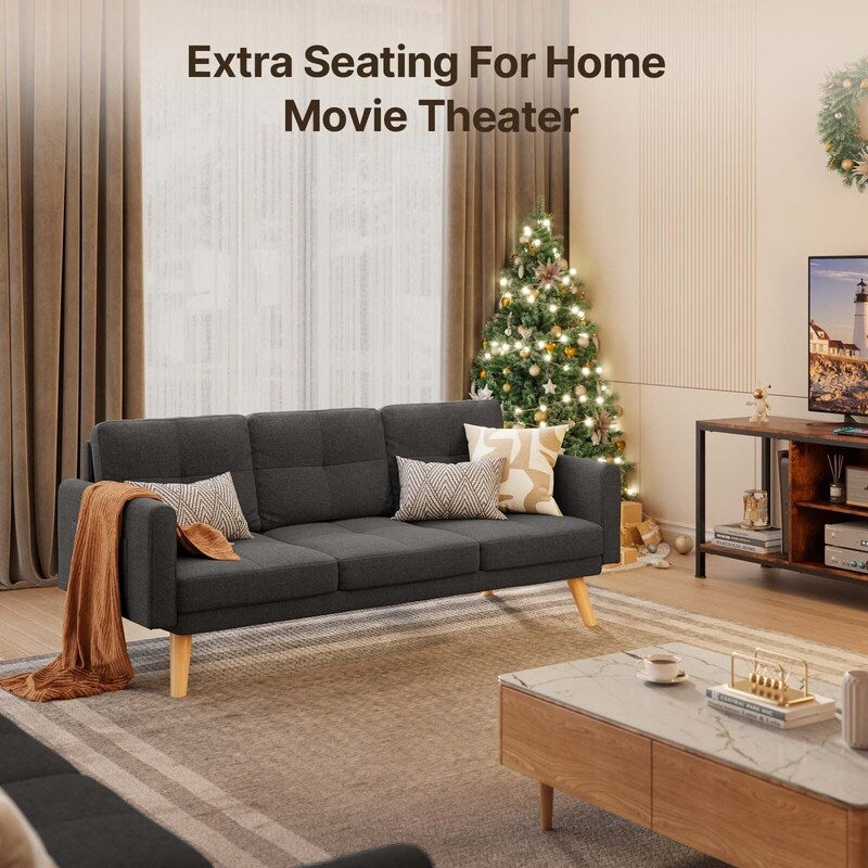 67” Sofa Couch with Soft Armrest Small Sofa Seat with 3 Comfy Pillows,3-Seater Couch for Livingroom