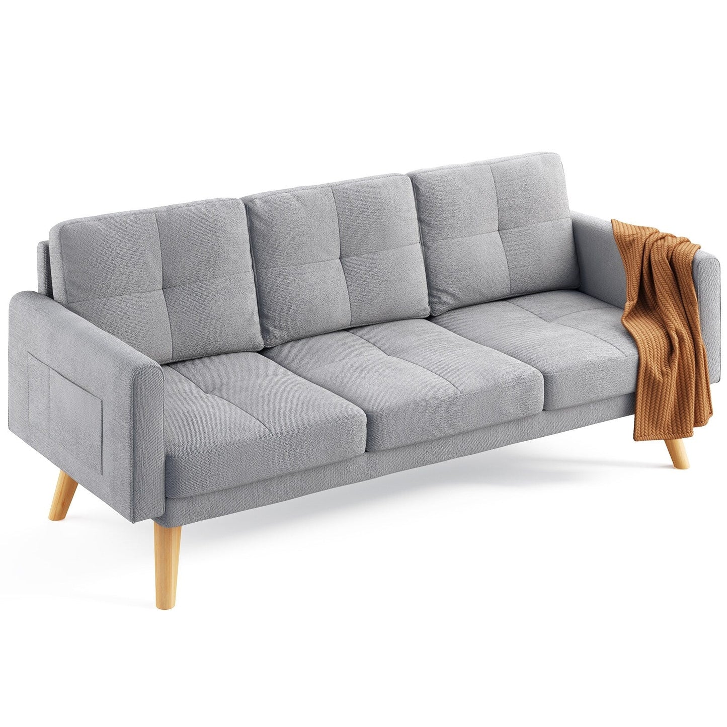 67” Sofa Couch with Soft Armrest Small Sofa Seat with 3 Comfy Pillows,3-Seater Couch for Livingroom