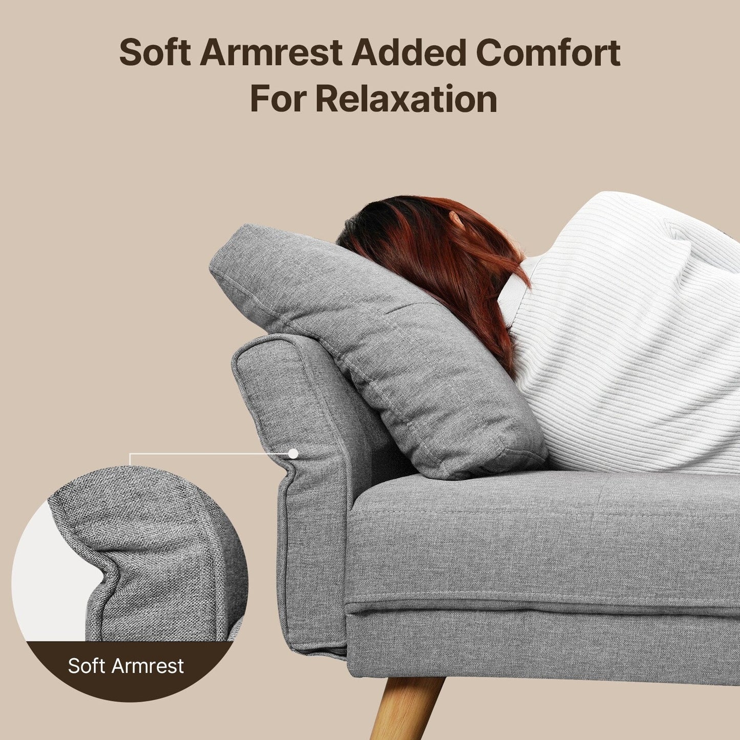 67” Sofa Couch with Soft Armrest Small Sofa Seat with 3 Comfy Pillows,3-Seater Couch for Livingroom