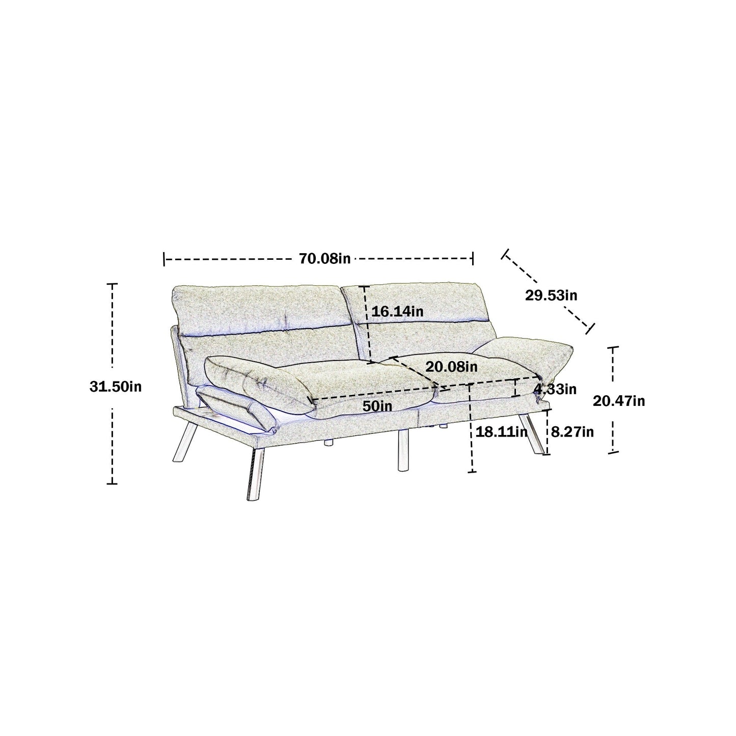 70.08 Teddy Fabric 2-Seater Loveseat Sofa with Thick Cushions, Metal Legs, and 600LB Weight Capacity