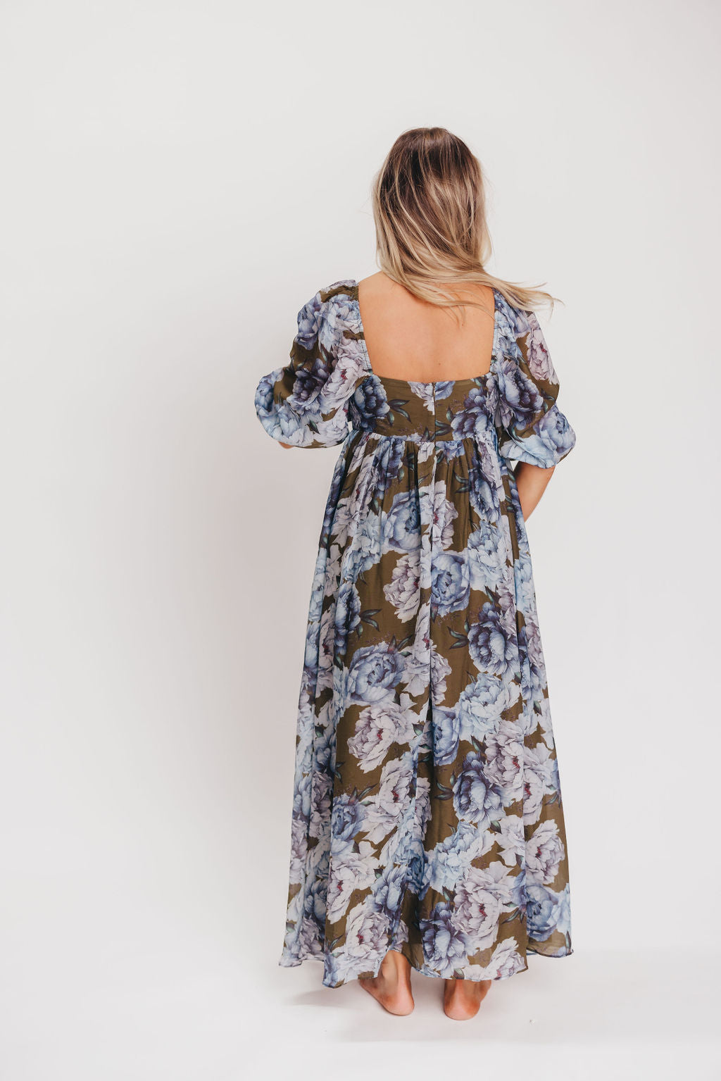 Mona Maxi Dress in Olive/Blue Floral - Bump Friendly *9/30 PRE-ORDER*