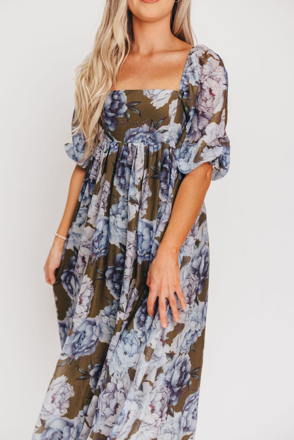 Mona Maxi Dress in Olive/Blue Floral - Bump Friendly *9/30 PRE-ORDER*