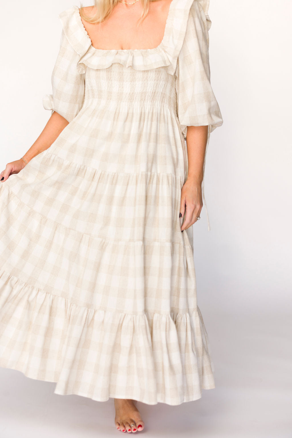 Clea Dress in Natural Plaid - Bump Friendly