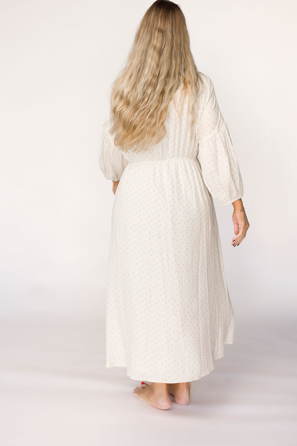 Hunter 100% Cotton Gauze Midi Dress in Natural/Brown Floral Bump Friendly (Fully Lined)