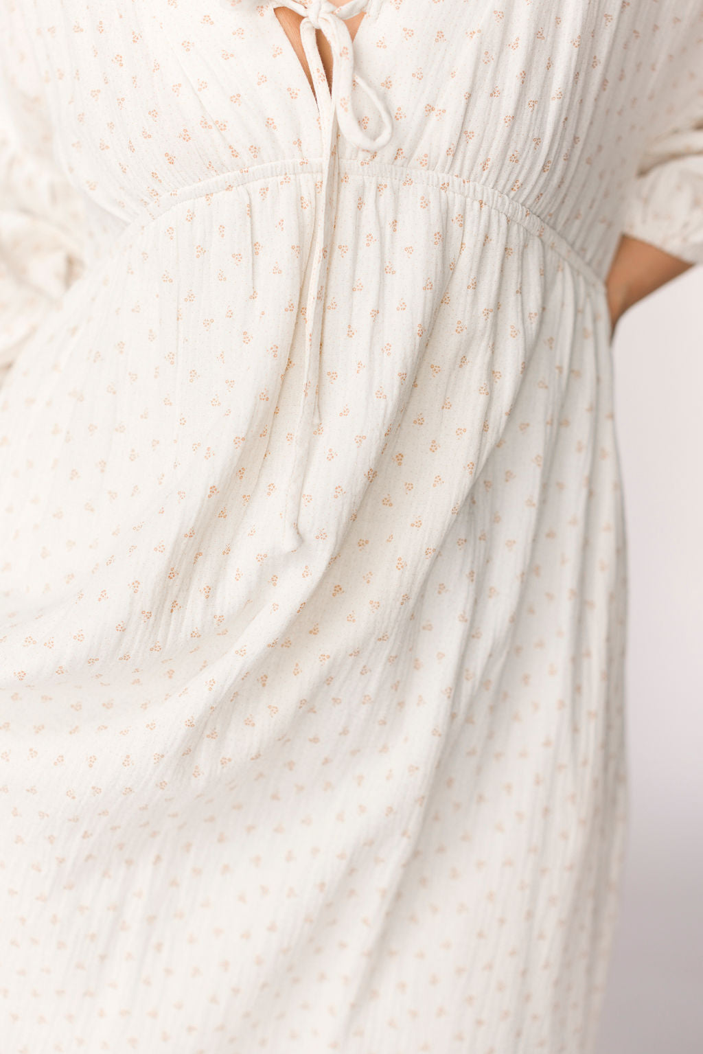 Hunter 100% Cotton Gauze Midi Dress in Natural/Brown Floral Bump Friendly (Fully Lined)