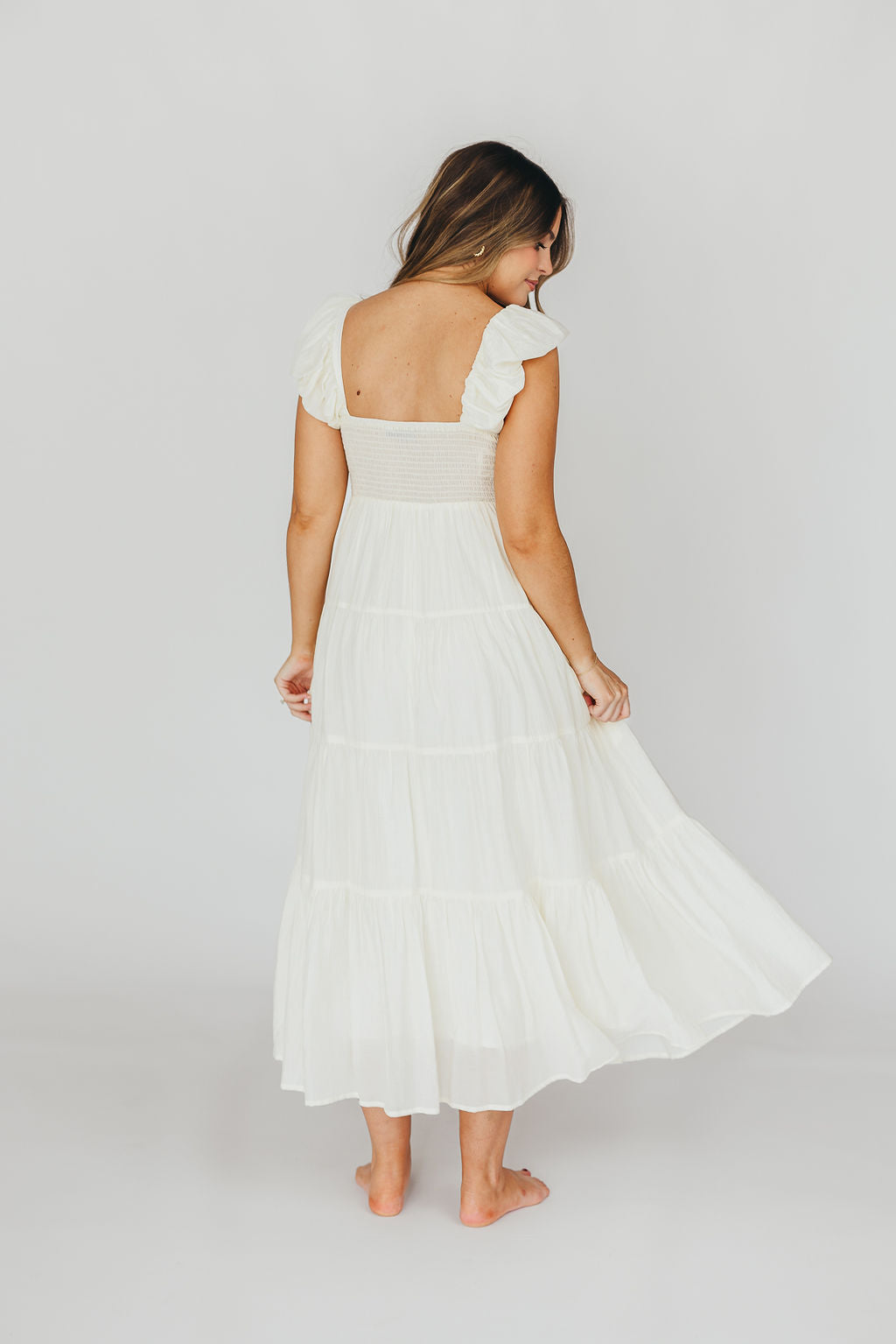 Katy Pleated Bodice Maxi Dress in Cream - Bump Friendly - Restocking End of Sept