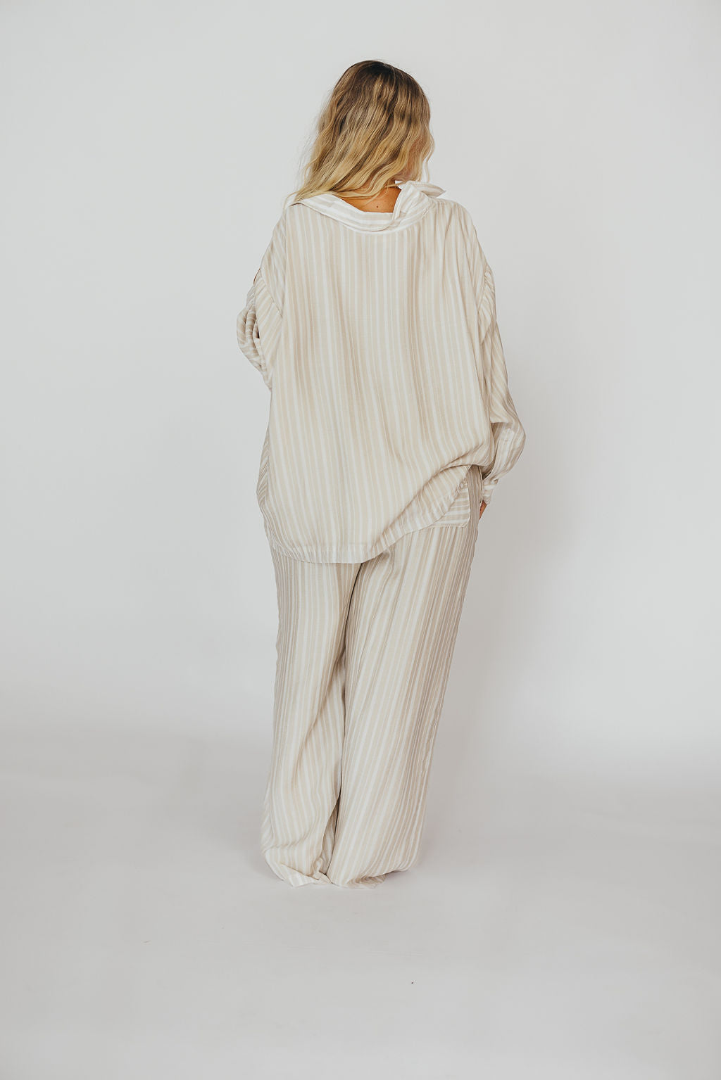 Sloane Striped Button-Down Shirt and Pants Set in Natural - Nursing Friendly