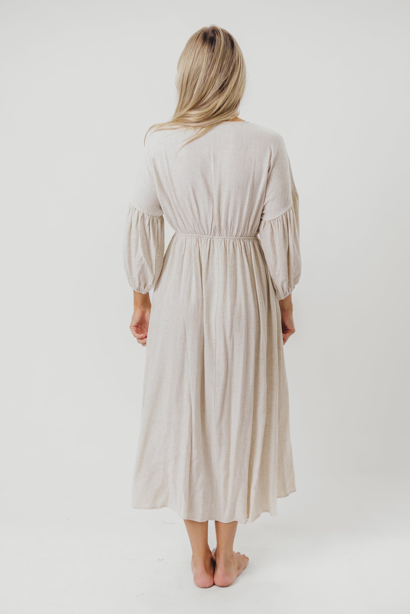 Hunter Linen-Blend Midi Dress in Greige - Bump Friendly *9/22 PRE-ORDER*