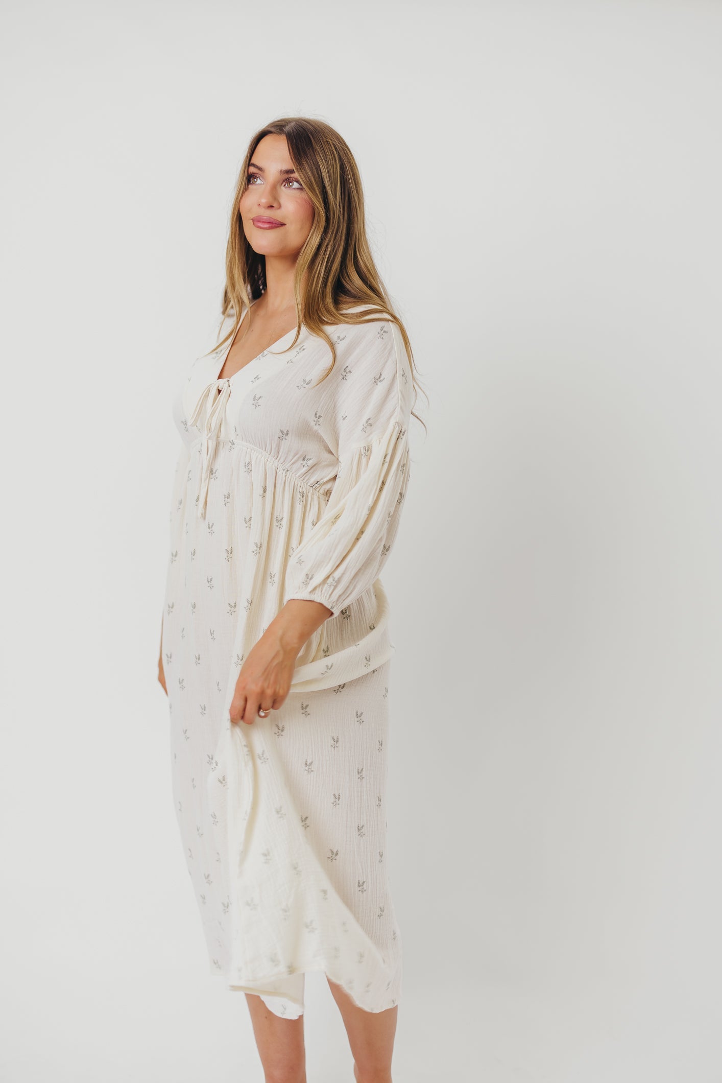 Hunter Midi Dress in Soy/Sage Foliage