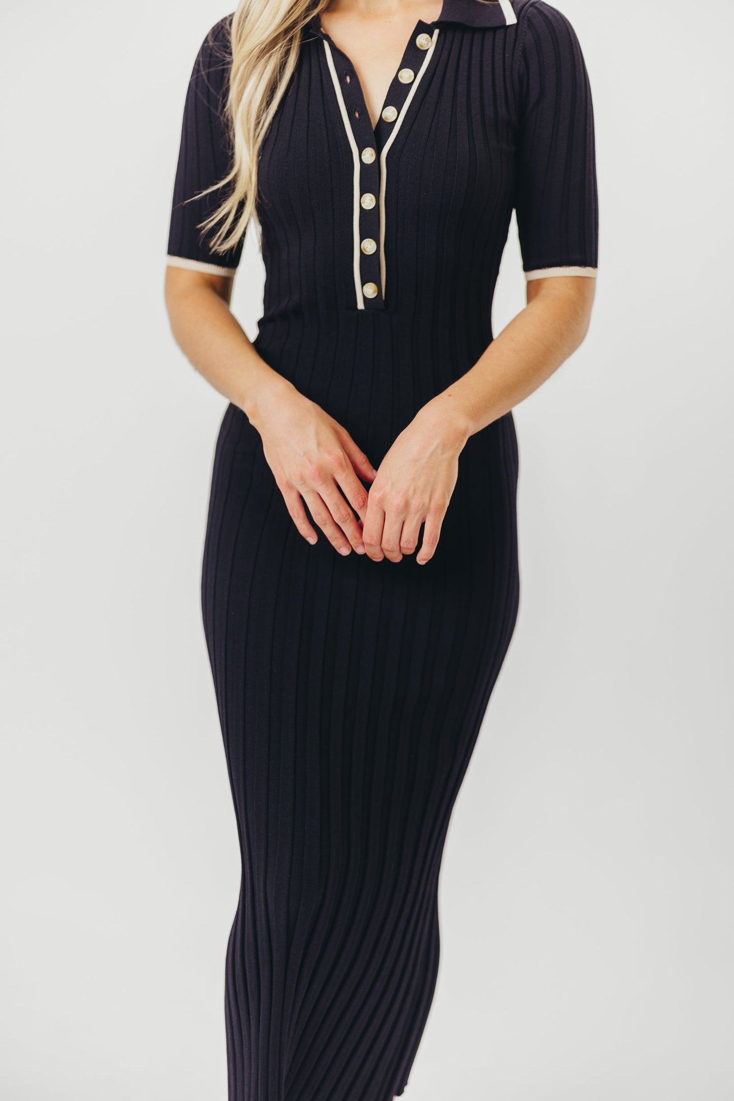 Addie Ribbed Button-Down Maxi Dress in Black - Nursing and Bump Friendly