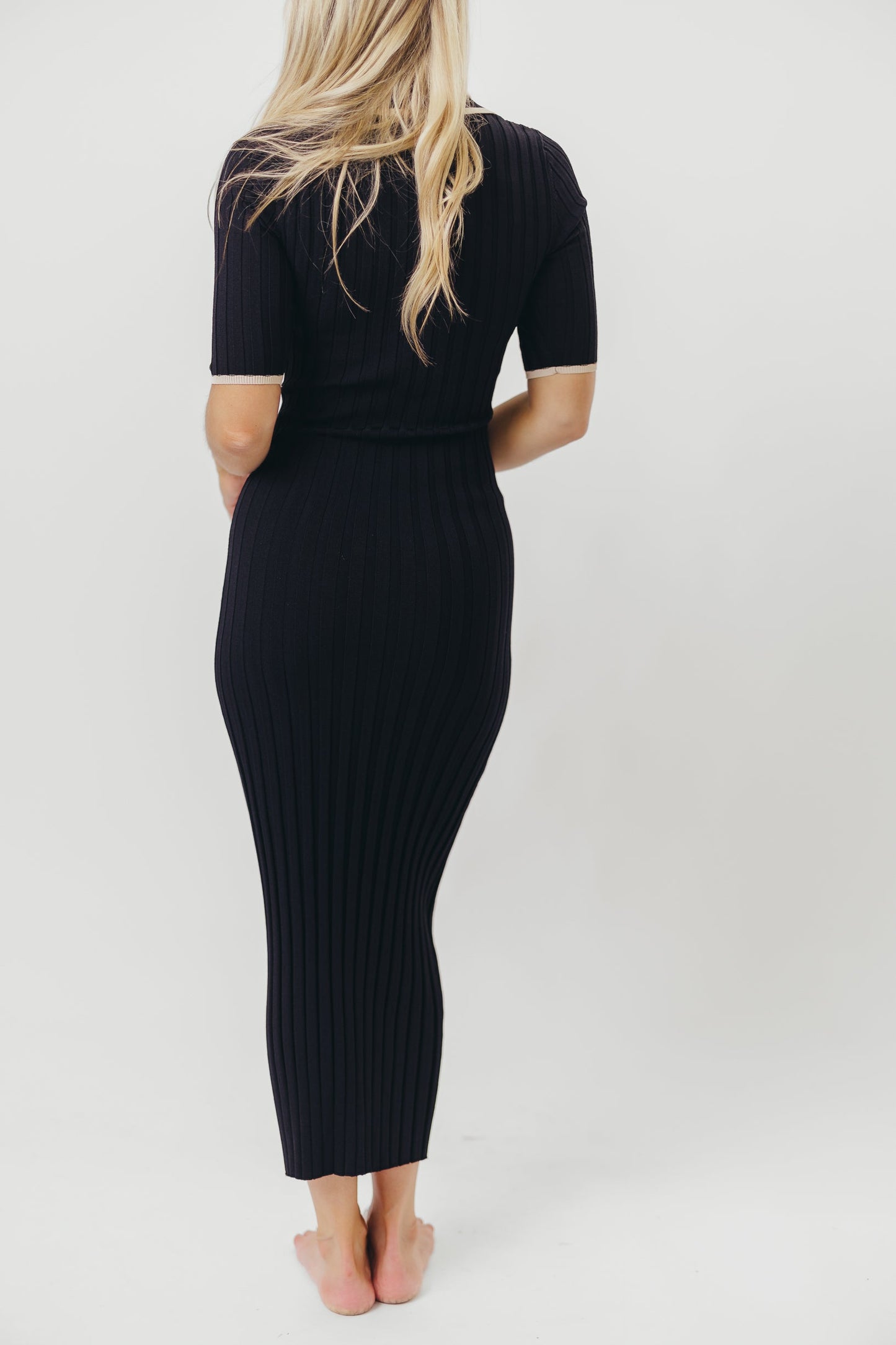 Addie Ribbed Button-Down Maxi Dress in Black - Nursing and Bump Friendly
