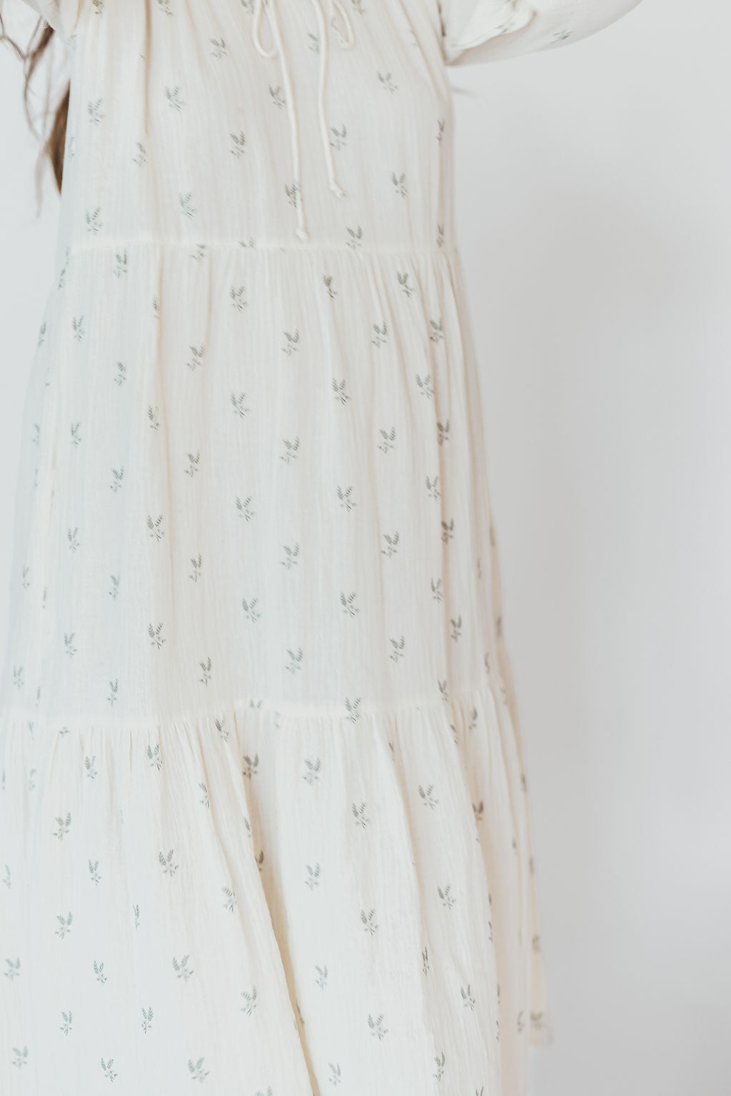 Avery Tiered Linen-Blend Midi Dress in Soy/Sage Foliage - Bump Friendly and Inclusive Sizing