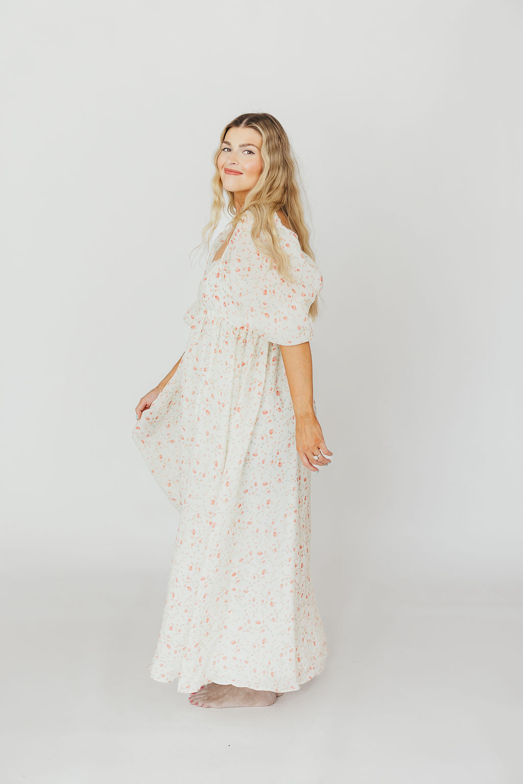 Mona Maxi Dress with Smocking in Ivory Floral - Bump Friendly & Inclusive Sizing (S-2XL)